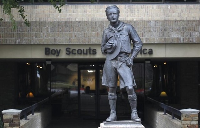 The statue of a scout stands in the entrance to Boy Scouts of America headquarters in Irving, Texas, Feb. 5, 2013. (Reuters/Tim Sharp)