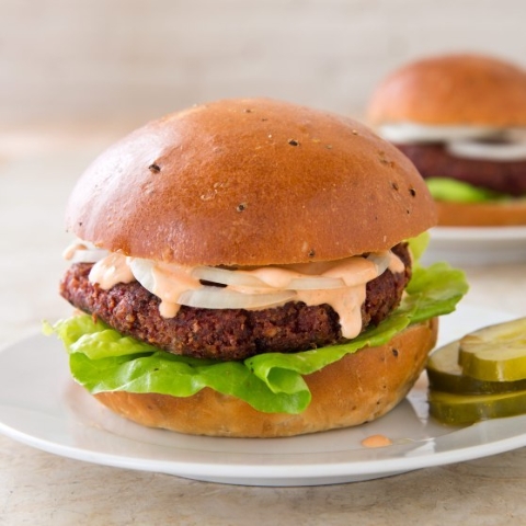 Pinto bean, beet and bulgur burgers (Courtesy photo)