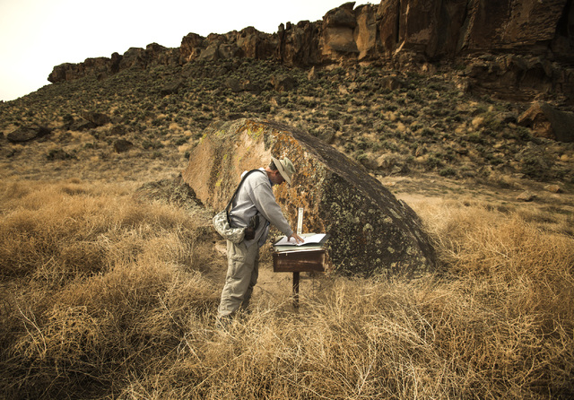 Naturalist and outdoorsman Jim Boone signs the visitors book  in  the White River Narrows area, about 130 miles north of Las Vegas on Wednesday, May 20, 2015. Over 800,000 acres in central Nevada  ...
