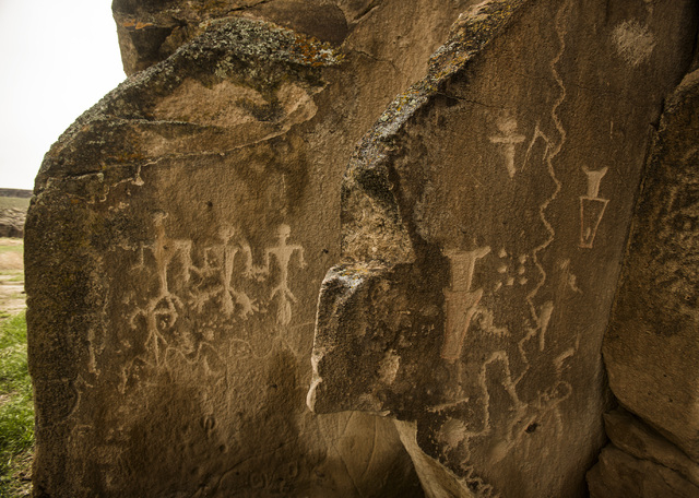 Rock art is seen Wednesday, May 20, 2015, in the White River Narrows area, about 130 miles north of Las Vegas. Over 800,000 acres in central Nevada is proposed as the Basin and Range National Monu ...