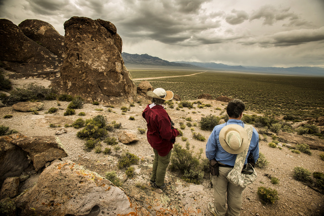 Naturalist and outdoorsman Jim Boone, right, and his wife, Liz, view Garden Valley, which is about a three-hour drive north of Las Vegas, on Wednesday, May 20, 2015. Over 800,000 acres in central  ...