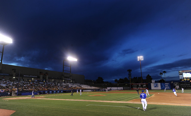 A general view of Cashman Field as Las Vegas 51s base runner Cory Vaughn heads towards third base after hitting a triple in the fourth inning of their Triple-A minor league baseball game against t ...