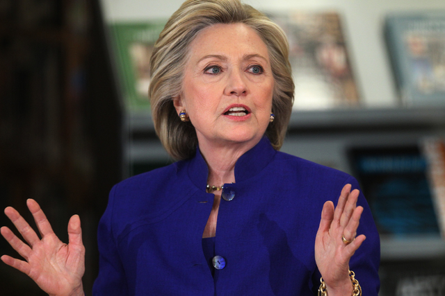 Democratic presidential candidate Hillary Clinton speaks at Rancho High School in North Las Vegas during a round table discussion on immigration Tuesday, May 5, 2015. (Erik Verduzco/Las Vegas Revi ...