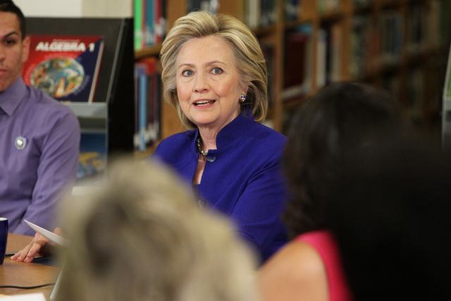 Hillary Clinton speaks during a roundtable discussion on families and immigration Tuesday, May 5, 2015, at Rancho High School. (Sam Morris/Las Vegas Review-Journal) Follow Sam Morris on Twitter @s ...