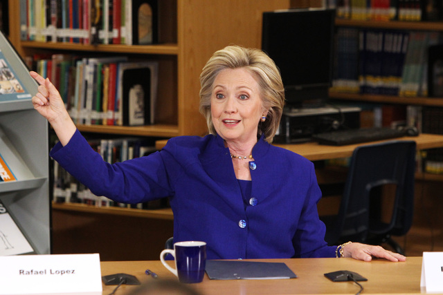 Hillary Clinton speaks during a roundtable discussion on families and immigration Tuesday, May 5, 2015, at Rancho High School. (Sam Morris/Las Vegas Review-Journal) Follow Sam Morris on Twitter @s ...