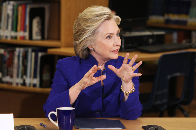 Hillary Clinton speaks during a roundtable discussion on families and immigration Tuesday, May 5, 2015, at Rancho High School. (Sam Morris/Las Vegas Review-Journal) Follow Sam Morris on Twitter @s ...