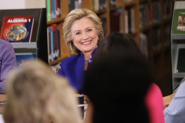 Hillary Clinton speaks during a roundtable discussion on families and immigration Tuesday, May 5, 2015, at Rancho High School. (Sam Morris/Las Vegas Review-Journal) Follow Sam Morris on Twitter @s ...