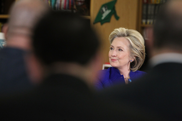 Hillary Clinton listens during a roundtable discussion on families and immigration Tuesday, May 5, 2015, at Rancho High School. (Sam Morris/Las Vegas Review-Journal) Follow Sam Morris on Twitter @ ...
