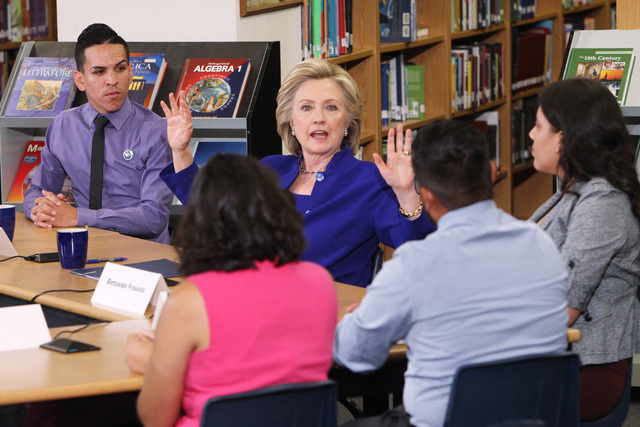 Hillary Clinton speaks during a roundtable discussion on families and immigration Tuesday, May 5, 2015, at Rancho High School. (Sam Morris/Las Vegas Review-Journal) Follow Sam Morris on Twitter @s ...