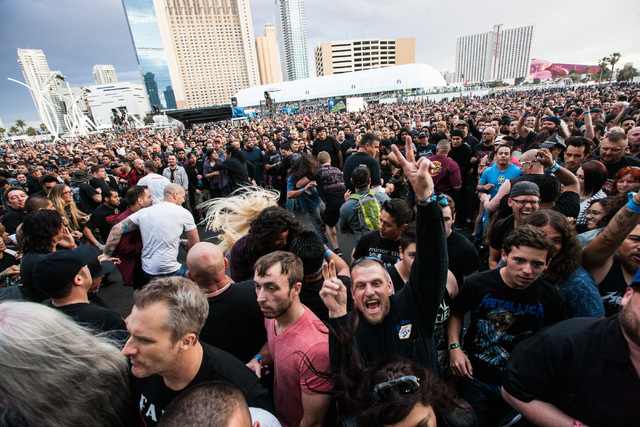Fans cheer as Sepultura performs on the Mercedes-Benz Evolution stage during the Rock in Rio USA music festival in Las Vegas on Saturday, May 9, 2015. (Chase Stevens/Las Vegas Review-Journal) Foll ...