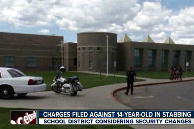 A 14-year-old boy on Monday,May 4, 2015, was charged with attempted first-degree murder and other charges after a 14-year-old girl was stabbed last week at a Denver-area elementary school. (Screen ...