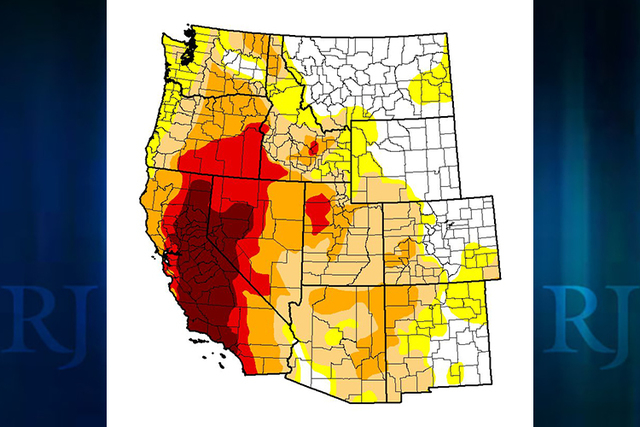 A map showing areas of exceptional (dark red), extreme (red), severe (orange), and moderate drought (tan) conditions. Areas that are abnormally dry for the period ending May 19, 2015 are colored y ...