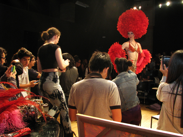 Retired showgirl Cathy Colbert poses for students May 1 at the Las Vegas Academy of the Arts, 315 S. Seventh St., as part of the annual Showgirl Art Presentation. (F. Andrew Taylor/View)