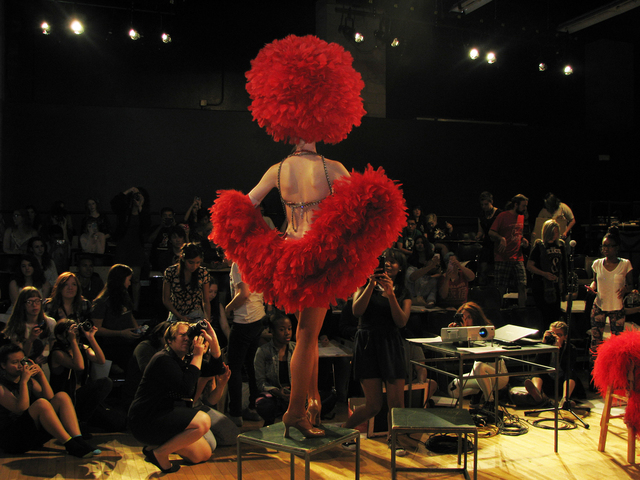 Retired showgirl Cathy Colbert poses for students May 1 at the Las Vegas Academy of the Arts. (F. Andrew Taylor/View)
