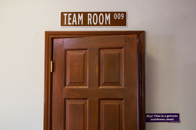 The door to a work room is seen at Work in Progress, 317 6th St., in downtown Las Vegas on Tuesday, May 5, 2015. Work in Progress offers work stations and and startup services for individuals and  ...