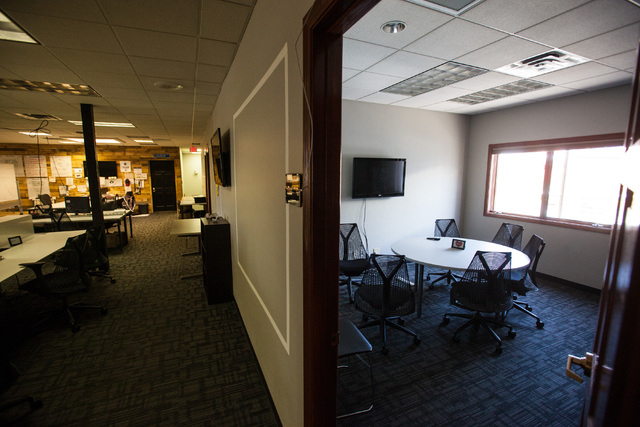 A meeting room is seen, right, off of an open office work space at Work in Progress, 317 6th St., in downtown Las Vegas on Tuesday, May 5, 2015. Work in Progress offers work stations and and start ...