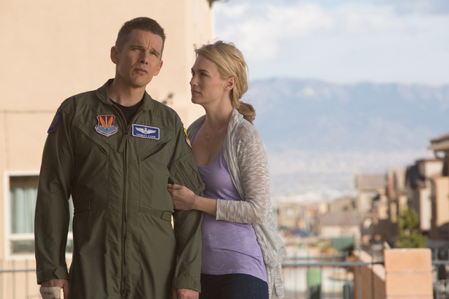 Ethan Hawke (Tom Egan) and January Jones (Molly Egan) in Andrew Niccol’s GOOD KILL. Courtesy of Lorey Sebastian. (C) 2014 Clear Skies Nevada LLC. An IFC Films release.