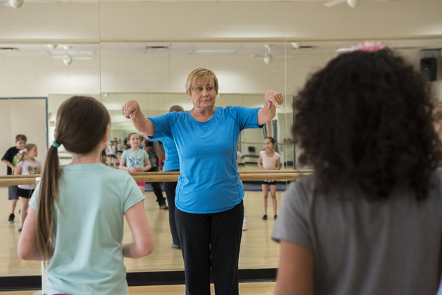 Dance instructor Lori Day, center, teaches her students how to tap dance at the Whitney Ranch Recreation Center in Henderson, Nev., on Thursday, April 23, 2015. (Martin S. Fuentes/Las Vegas Review ...