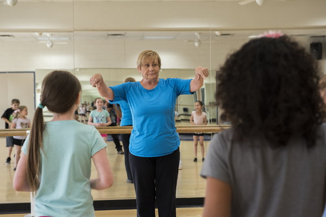 Dance instructor Lori Day, center, teaches her students how to tap dance at the Whitney Ranch Recreation Center in Henderson, Nev., on Thursday, April 23, 2015. (Martin S. Fuentes/Las Vegas Review ...