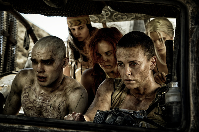 Nicholas Hoult Left Is Nux Courtney Eaton Is Fragile Riley Keough Is Capable Charlize Theron Is Furiosa And Abbey Lee Kershaw Is Wag In Mad Max Fury Road A Warner Bros Pictures