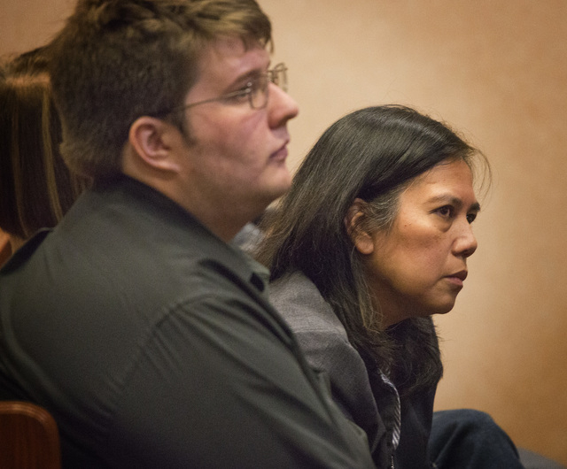 Linda Mazo, sits while her husband Jeremiah Mazo, appears in North Las Vegas Justice Court Court, 2428 N. Martin Luther  King Boulevard on Tuesday, May 5, 2015. Jeremiah Mazo an  elementary school ...