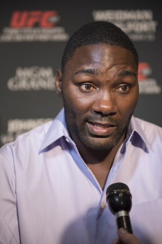UFC light heavyweight Anthony "Rumble" Johnson answers questions during media day before competing at UFC 187 from the MGM Grand hotel-casino in Las Vegas on Thursday, May 21, 2015. (Mar ...