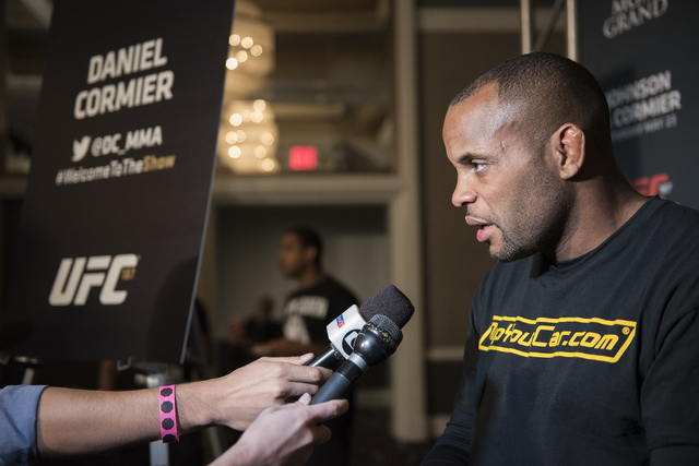 UFC light heavyweight Daniel "DC" Cormier answers questions during media day before competing at UFC 187 from the MGM Grand hotel-casino in Las Vegas on Thursday, May 21, 2015. (Martin S ...