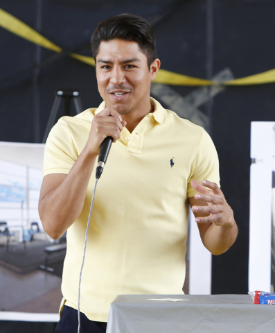 Boxer Jessie Vargas speaks at the Spring Mountain Youth Camp Wednesday, April 22, 2015.  Professional boxers and boxing referees visited the camp, where young men ages 12 to 18 are working to turn ...