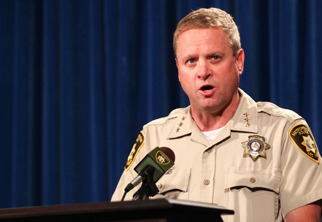 Undersheriff Kevin McMahill addresses news media about an officer-involved shooting that took place April 29, at Las Vegas police headquarters on Tuesday, May 5, 2015. (Chase Stevens/Las Vegas Rev ...