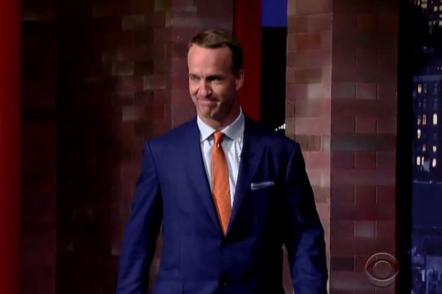 Denver Broncos quarterback Peyton Manning appears on the Late Show with David Letterman on Wednesday, May, 20, 2015. (Screengrab/Late Show With David Letterman/YouTube)