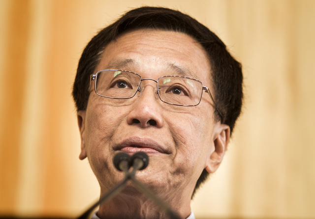 K.T. Lim, chairman, CEO of Genting Group, speaks during the groundbreaking of the $4 billion Resorts World Las Vegas resort property, the site of the former Stardust hotel-casino on Tuesday, May ...