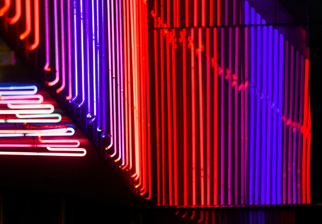 Exterior lights as seen Monday, April 20,2015  at the Riviera hotel-casino, 2901 Las Vegas Blvd. South. The resort will close Monday, May 4, to make room for Las Vegas Convention Center expansion. ...