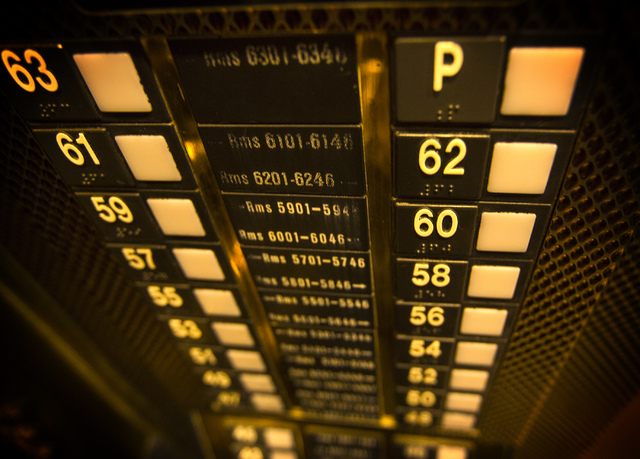 Elevator control buttons in the Monaco Tower as seen in  at the  Riviera hotel-casino, 2901 Las Vegas Blvd. South, on Wednesday, April 23, 2015.  The resort will close Monday, May 4, to make room  ...