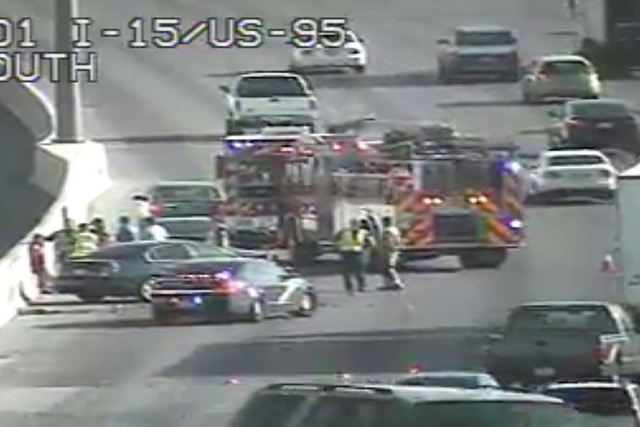 A crash near the Spaghetti Bowl is blocking two lanes on Interstate 15 heading south. (Courtesy)