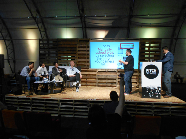 An unidentified startup company makes a pitch to unidentified investors at the Collision Conference at World Market Center on Tuesday, May 5, 2015. The conference was held to allow startup compani ...