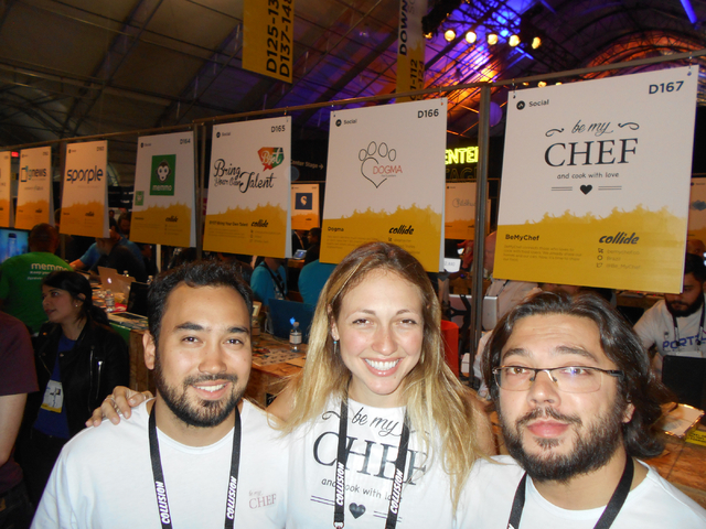 Owners of BeMyChef, from left, Gilson Gil, Pri Bohlsen and Rafa Prada of Brasil pose at the Collision Conference at World Market Center on Tuesday, May 5, 2015. The conference was held to allow st ...