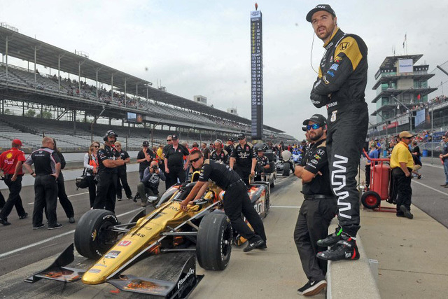 Verizon IndyCar Series driver James Hinchcliffe during Pole Day for the 2015 Indianapolis 500 at Indianapolis Motor Speedway. Mandatory Credit: Thomas J. Russo-USA TODAY Sports