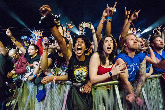 Fans cheer as Metallica performs at the main stage during the Rock in Rio USA music festival in Las Vegas on Saturday, May 9, 2015. (Chase Stevens/Las Vegas Review-Journal) Follow Chase Stevens on ...