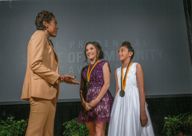"Good Morning America" co-anchor Robin Roberts congratulates Nasya Mancini, 17, of Sparks and Lexie Wilder, 11, of Las Vegas on being named Nevada's top two youth volunteers for 2015 by  ...