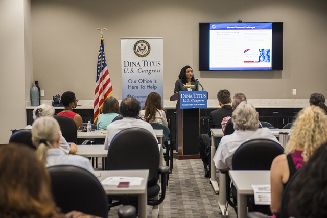Director Elisa M. Basnight of the VA Center for Women Veterans speaks during a forum at the Public Education Foundation building in Las Vegas on Thursday, May 28, 2015. (Martin S. Fuentes/Las Vega ...