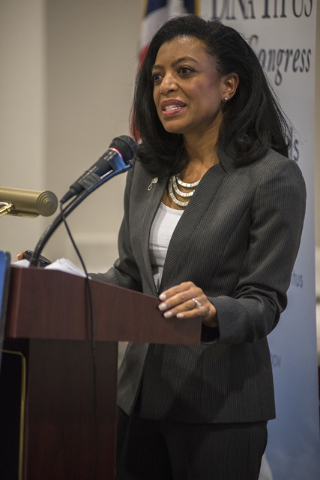 Director Elisa M. Basnight of the VA Center for Women Veterans speaks during a forum at the Public Education Foundation building in Las Vegas on Thursday, May 28, 2015. (Martin S. Fuentes/Las Vega ...