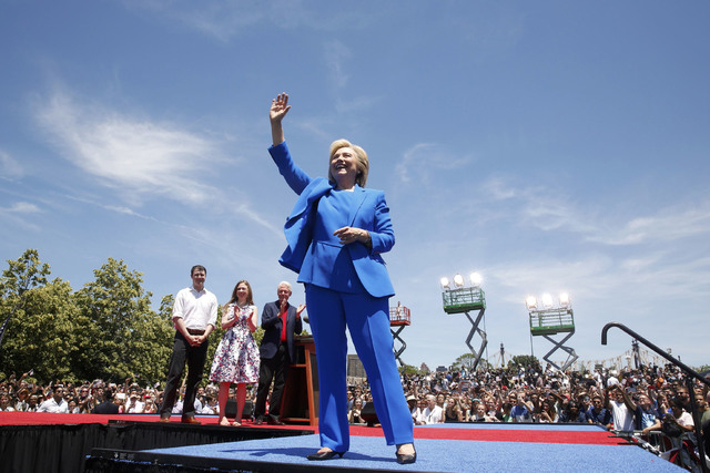 U.S. Democratic presidential candidate Hillary Clinton is joined onstage by her husband former President Bill Clinton, her daughter Cheslea and her husband Marc Mezvinsky in New York City, June 13 ...