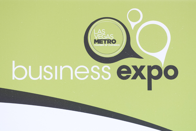 The logo for the Las Vegas Metro Chamber Of Commerce Business Expo was on display across various signage throughout the exhibition floor at Cashman Center in Las Vegas, Wednesday, June 10, 2015. ( ...