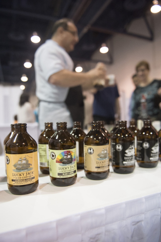 Richard Karno, owner of Lucky Jack Iced Coffee, pours samples for attendees during the Las Vegas Metro Chamber Of Commerce Business Expo at Cashman Center in Las Vegas, Wednesday, June 10, 2015. ( ...