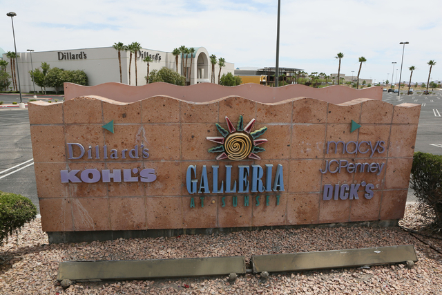 A sign for stores is shown along Mall Ring Circle near Galleria at Sunset mall Thursday, June 4, 2015, in Henderson. A marijuana dispensary was proposed and later withdrawn near the mall in the po ...