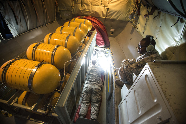 Tsgt Sherrod William with 91st Air Refueling Squadron during a F-35 refueling
exercise over Fort Irwin,Cal on Wednesday, June 10,2015. The squad participated in Green Flag-West.
Follow Jeff Schei ...