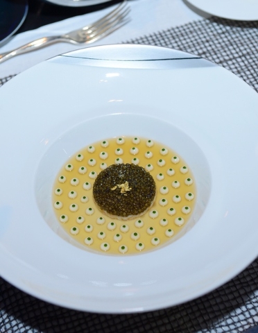 Imperial Caviar on King Crab and Delicate Crustacean Gelee at Joel Robuchon. (Courtesy, Bryan Steffy)