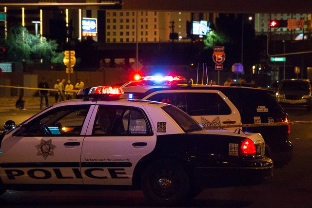 Metro investigates a Friday night shooting on June 12, 2015 that left a man dead at the D Street and Interstate 15 underpass. (Ricardo Torres/Las Vegas Review-Journal)