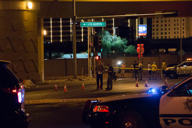 Metro investigates a Friday night shooting on June 12, 2015 that left a man dead at the D Street and Interstate 15 underpass. (Ricardo Torres/Las Vegas Review-Journal)