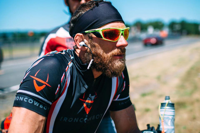 James Lawrence during his 112-mile bike ride around Lake Mead on Thursday, June 11, 2015. He got four flat tires on the ride, putting him behind schedule during his Nevada triathlon, his sixth in ...
